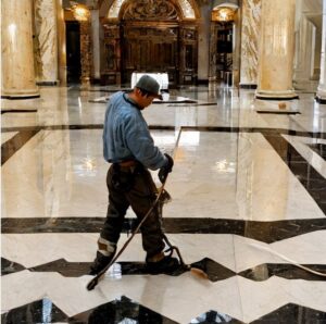 a man sealing marble in chelsea london SW3