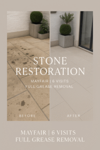 before and after picture of grease removal stains from marble